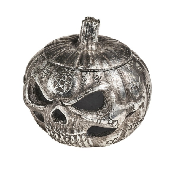 DISCONTINUED!!!  Alchemy Gothic Halloween Pumpkin Skull Pot Trinket Box - Picture 3 of 4